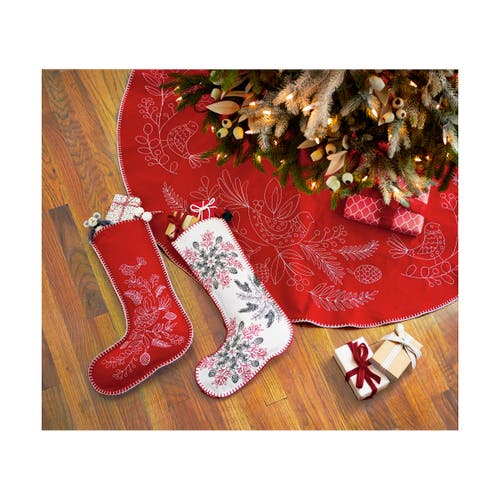 Tag Red Cotton Partridge Sprig Tree Skirt Christmas Decor In Red