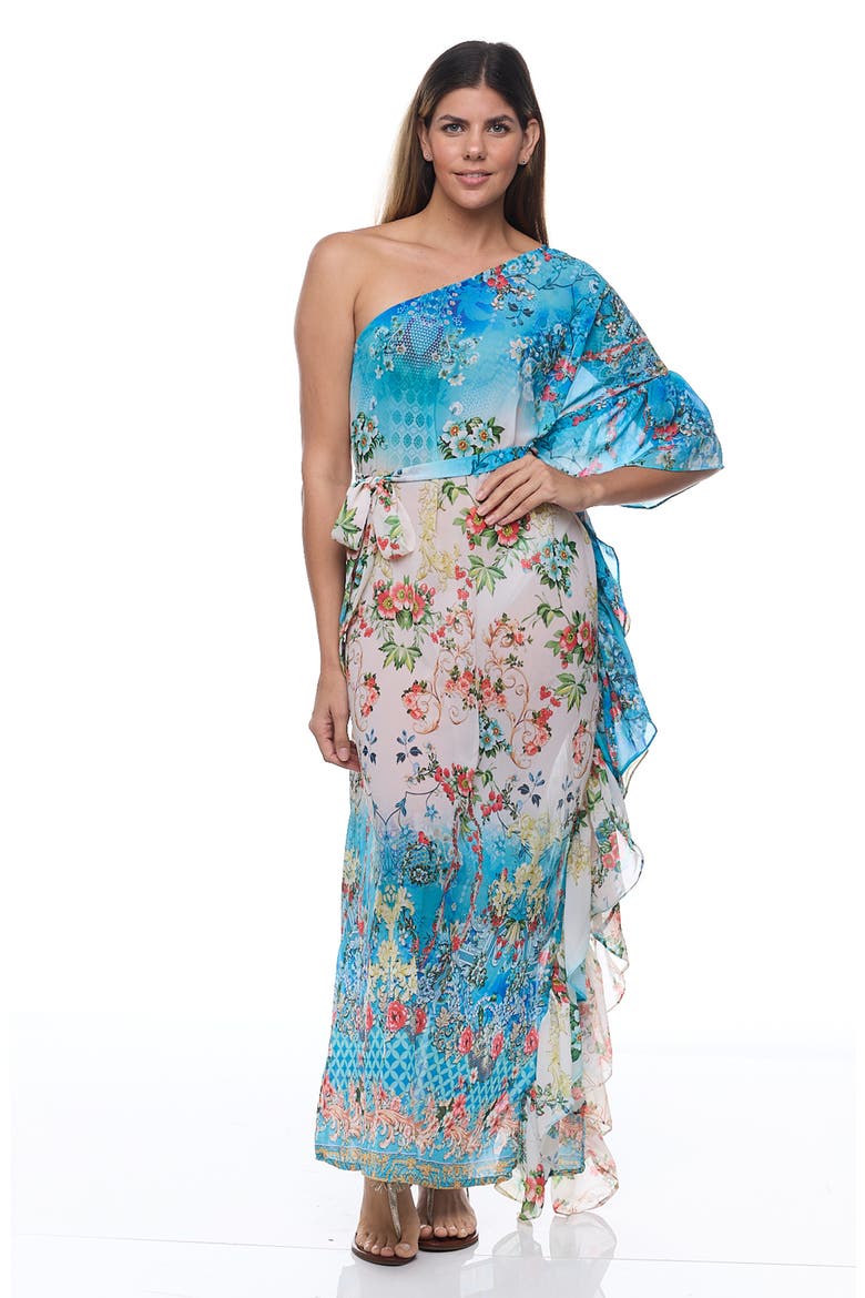 One-Shoulder Ruffle Dress, Alternate, color, BLUE