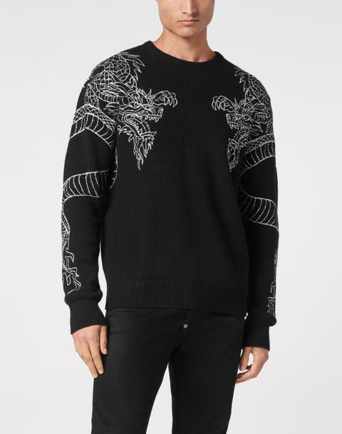 Pullover Round Neck Dragon Men