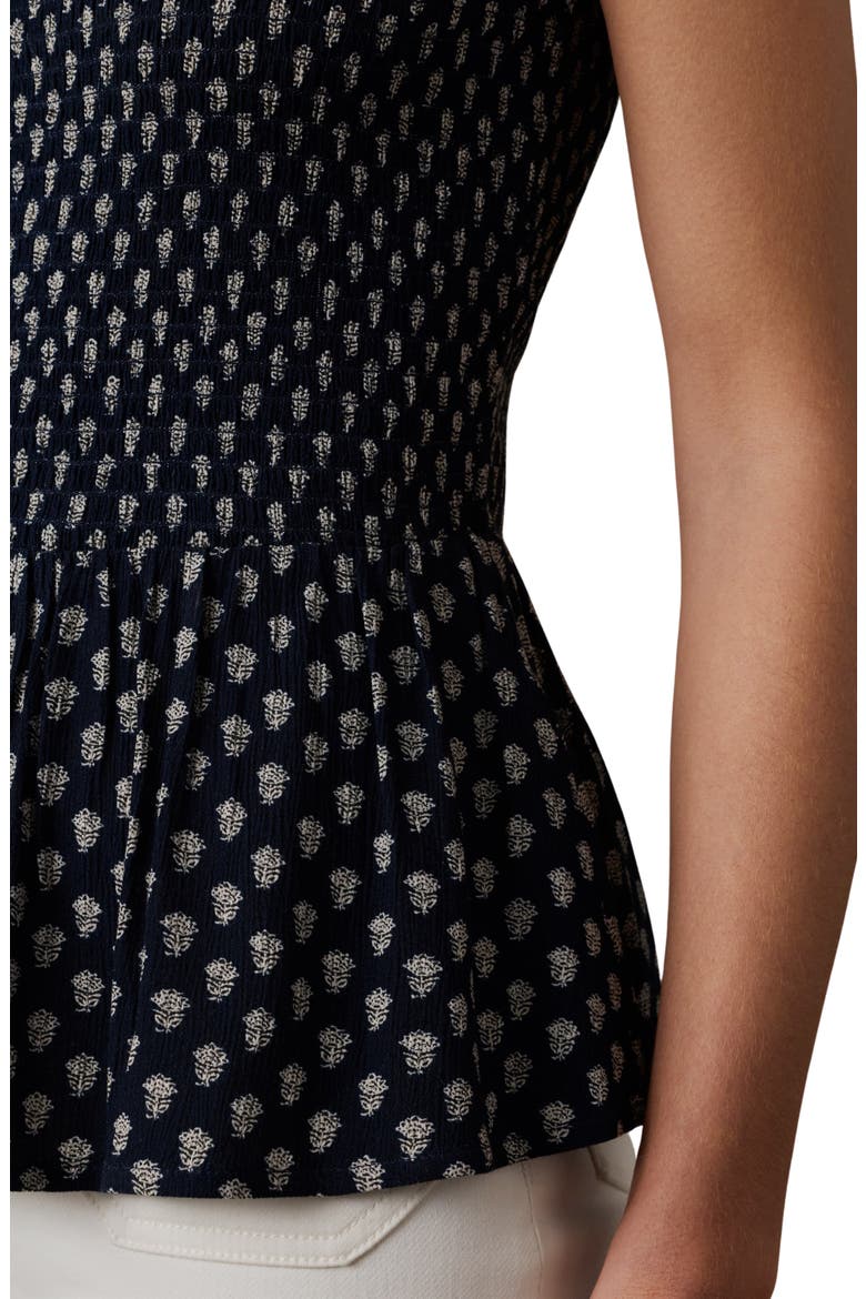Sophia Sleeveless Smocked Peplum Top, Alternate, color, NAVY LOTUS FLORAL