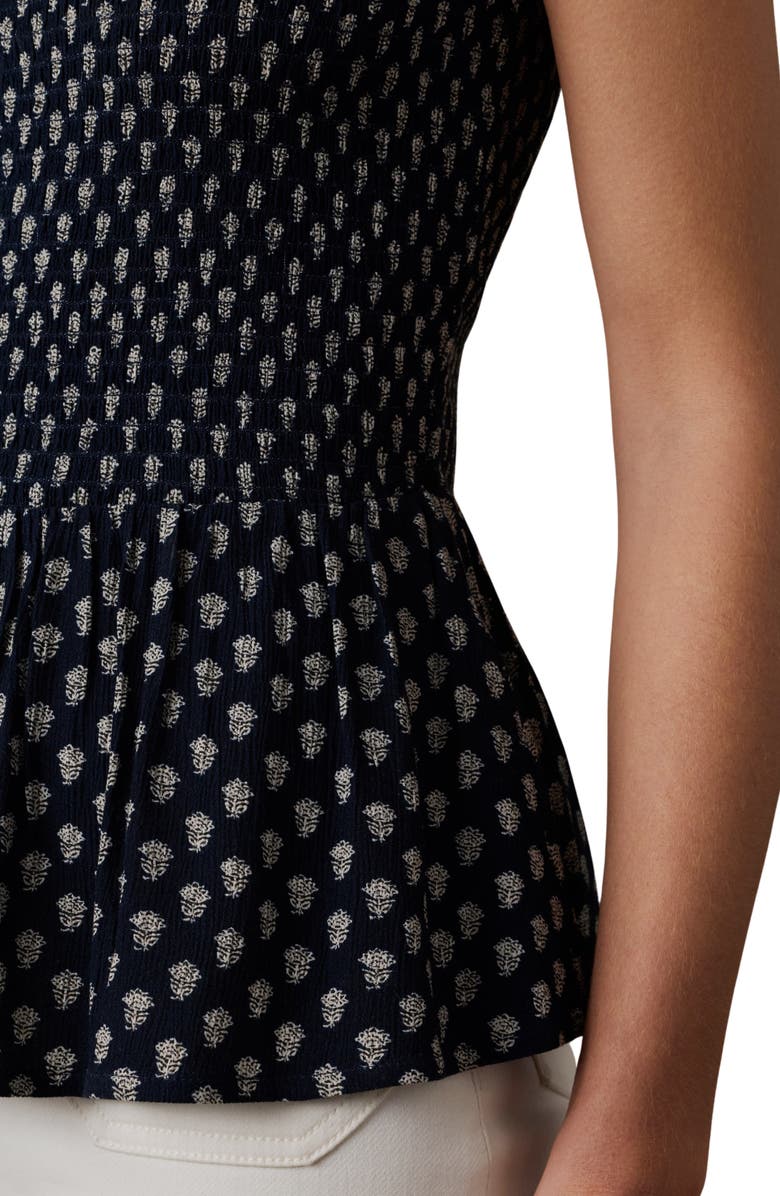Faherty Sophia Sleeveless Smocked Peplum Top, Alternate, color, Navy Lotus Floral