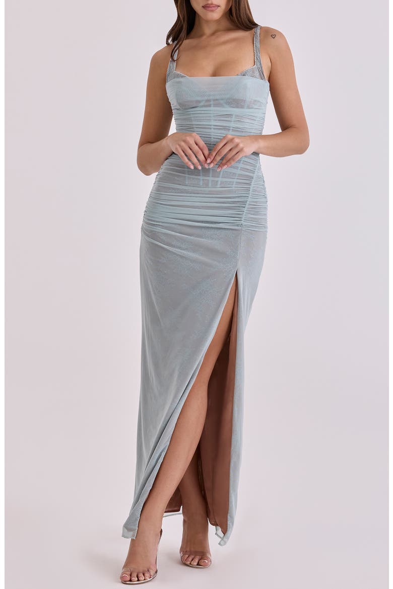 Lini Sleeveless Mesh Gown, Main, color, BABY BLUE