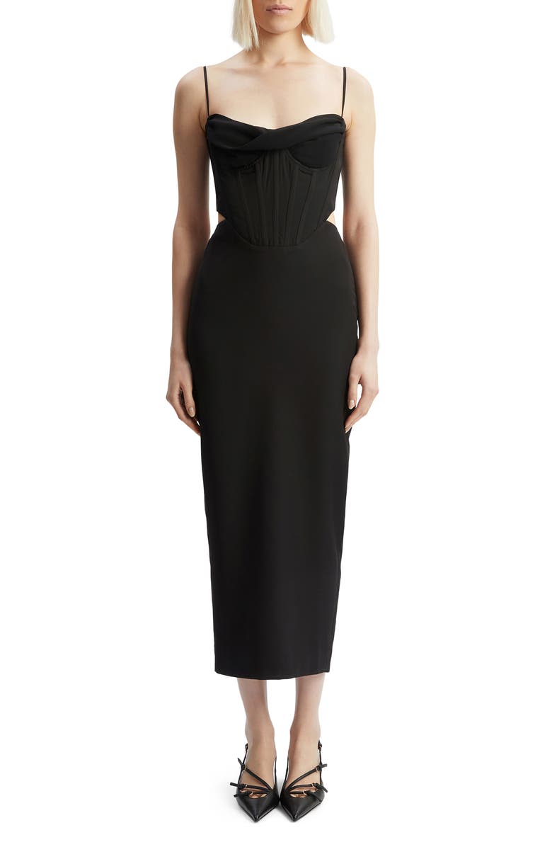 Bardot Martini Corset Cutout Midi Dress, Main, color,