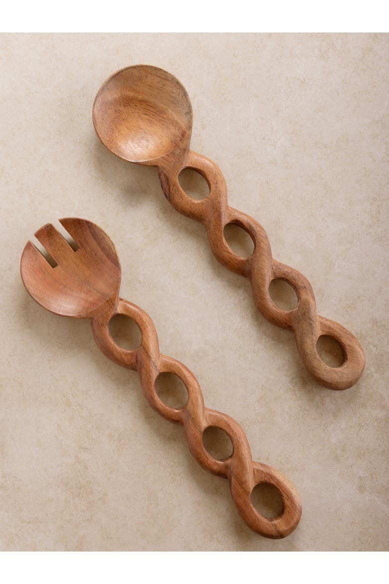 Valencia Salad Servers, Set of 2, Main, color, Brown
