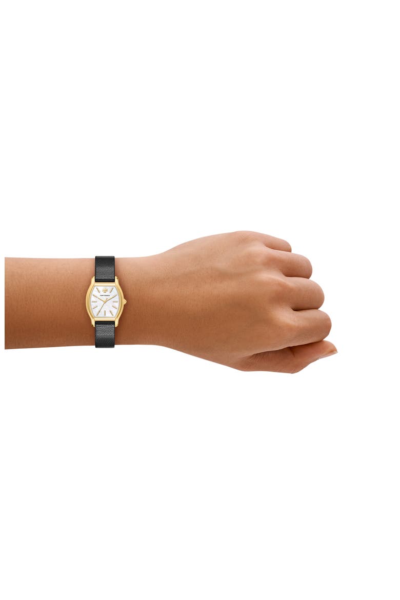The Small Eleanor Small Curve Leather Strap Watch, 23mm x 31mm, Alternate, color, BLACK