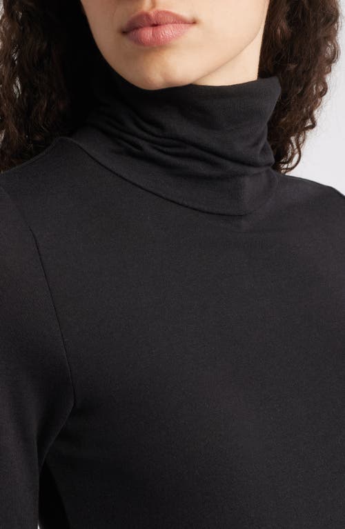 Eileen Fisher Turtleneck Stretch Organic Cotton Blend Top In Black