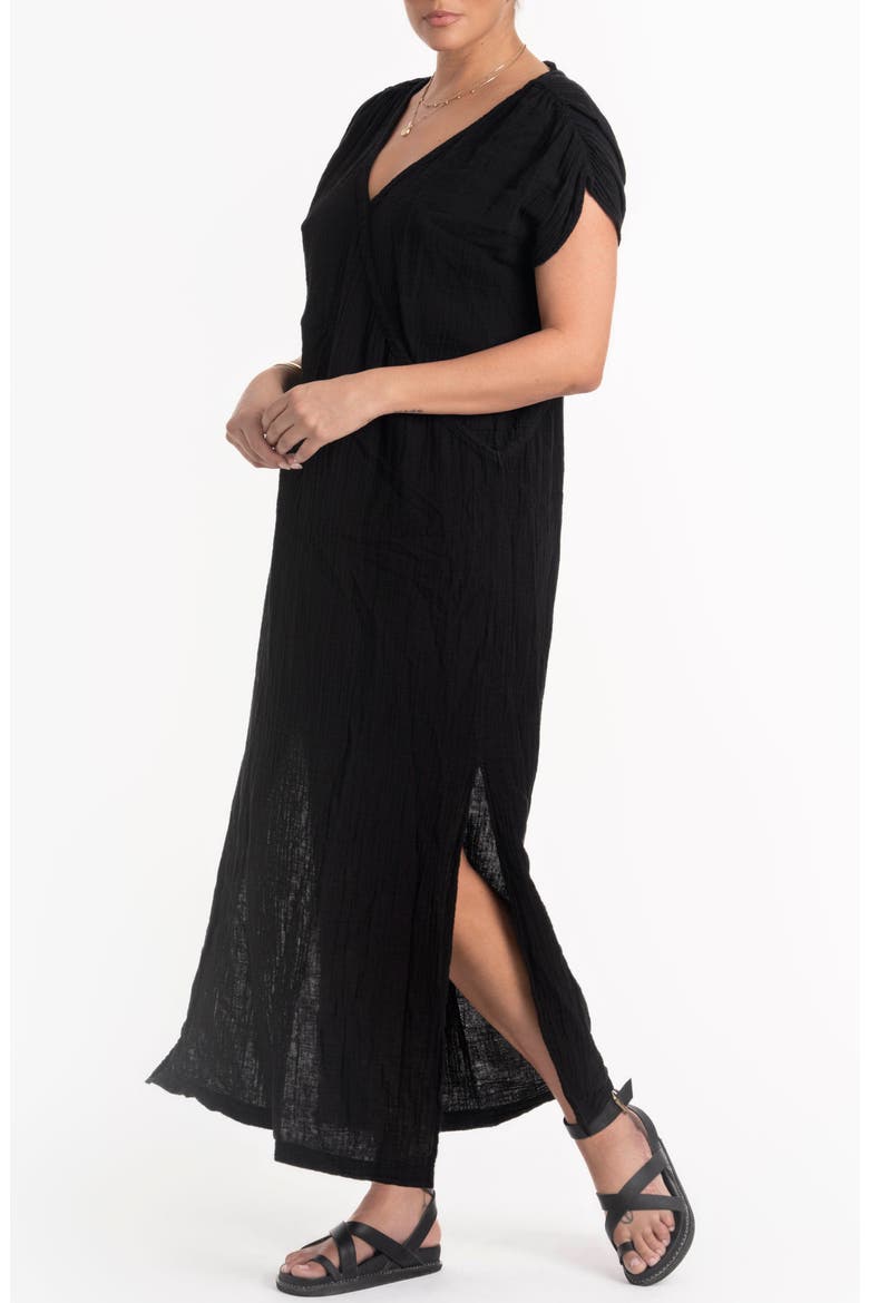 Gathered Shoulder Tie Back Dress, Alternate, color, Black
