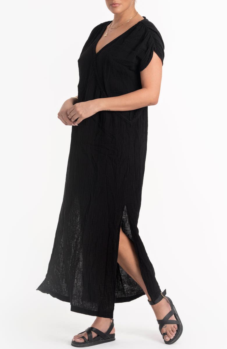 ocean+main Gathered Shoulder Tie Back Dress, Alternate, color, Black