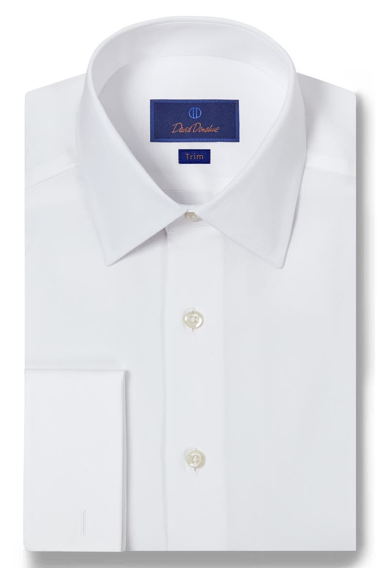 Trim Fit French Cuff Cotton Broadcloth Dress Shirt, Main, color, WHITE