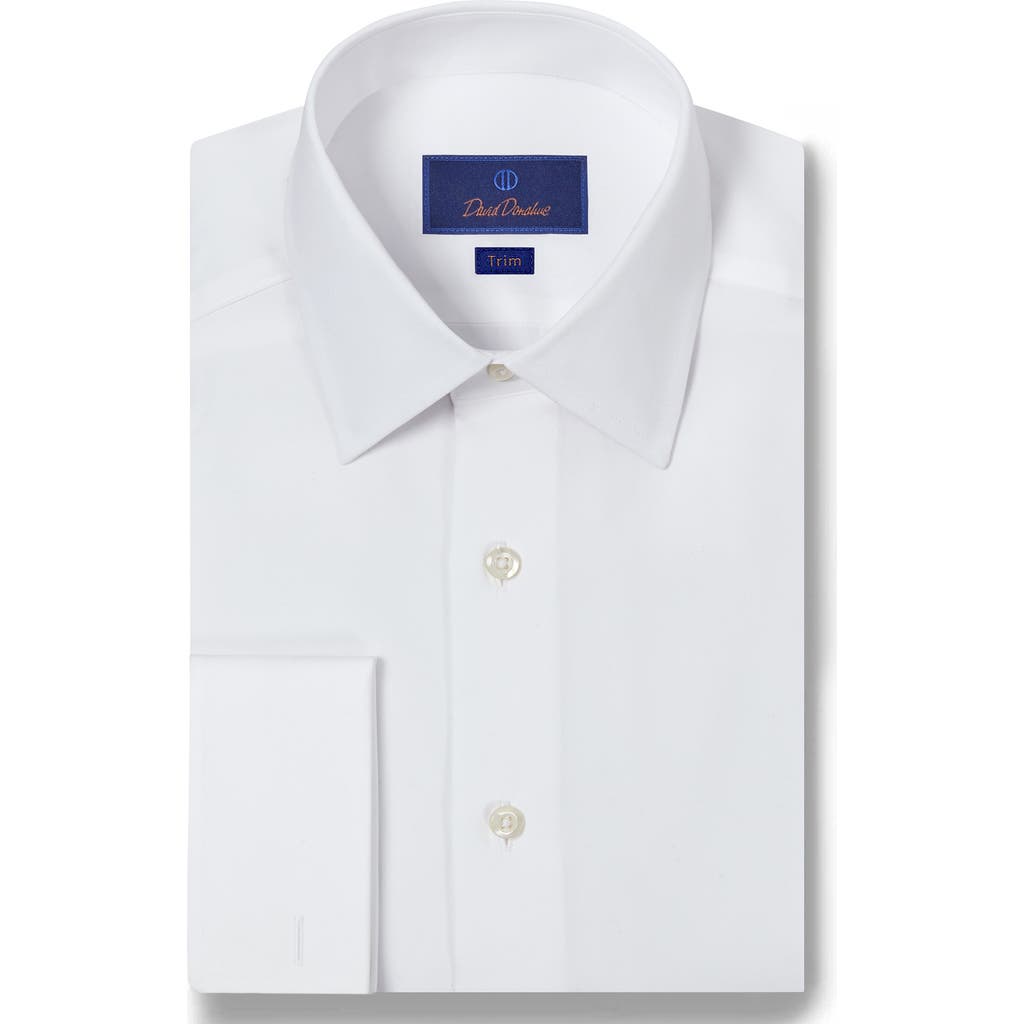 David Donahue Trim Fit French Cuff Cotton Broadcloth Dress Shirt In White