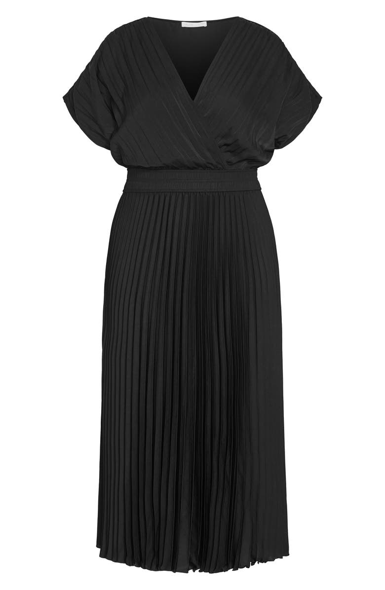 City Chic Elia Faux Wrap Pleated Dress, Alternate, color, Black