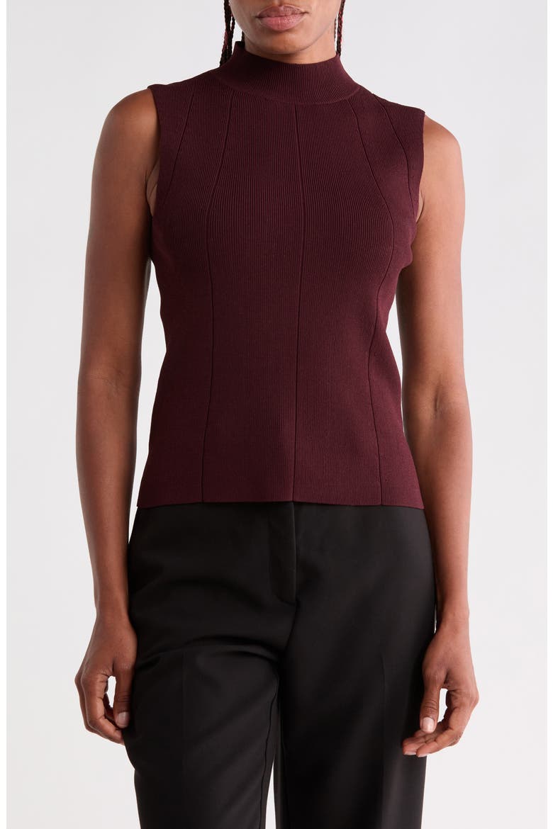 Milan Mock Neck Sleeveless Knit Top, Main, color, BURGUNDY