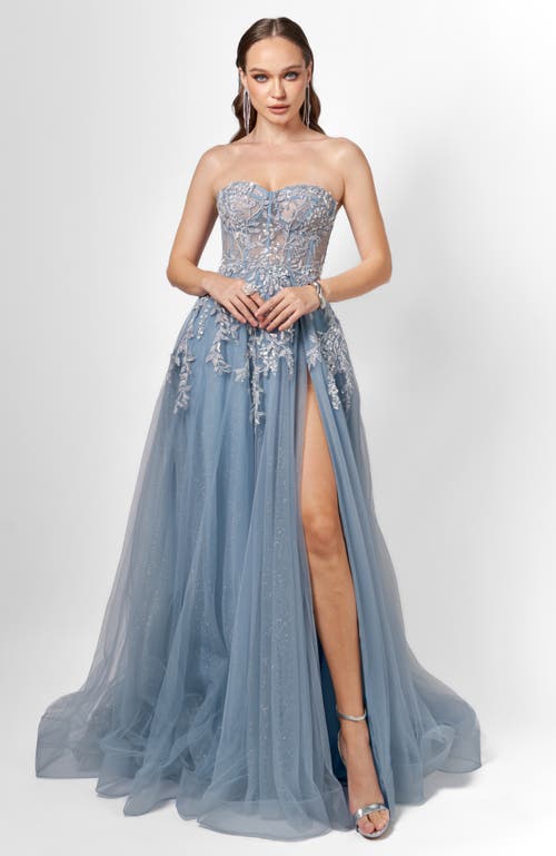 Bariano Emmy Strapless Ball Gown In Blue