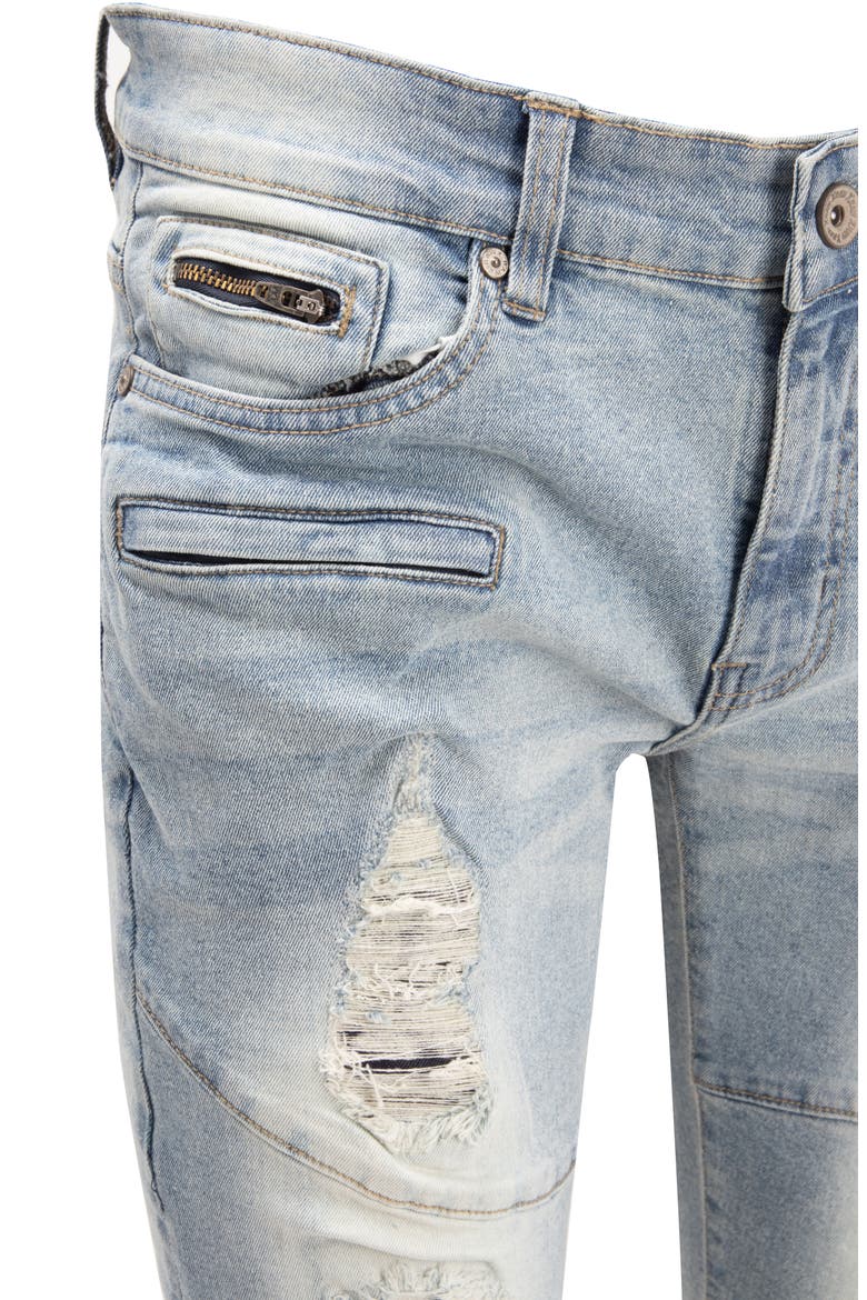 Raw X Moto Rip & Repair Stretch Skinny Jeans, Alternate, color, LIGHT DENIM