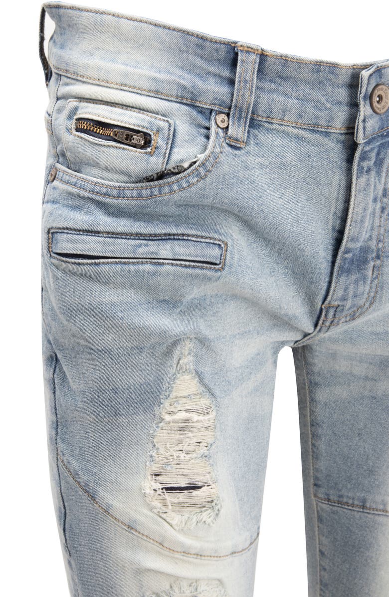 XRAY Raw X Moto Rip & Repair Stretch Skinny Jeans, Alternate, color, Light Denim