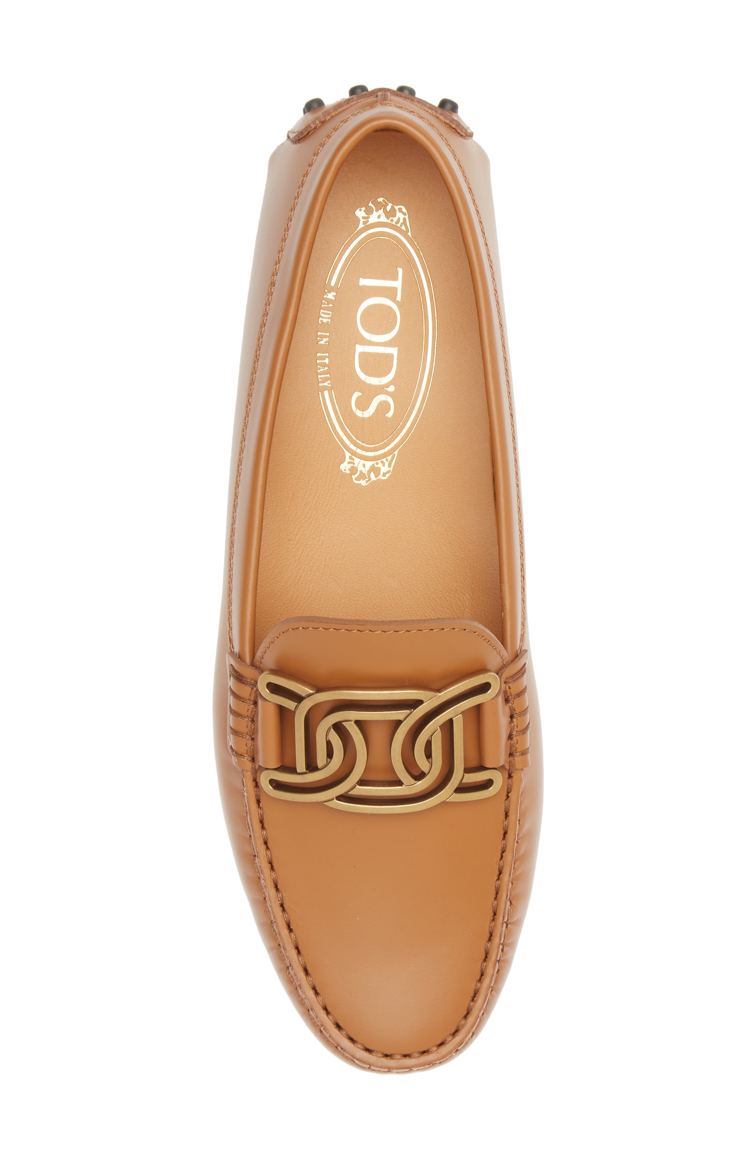 Tod's Gommini Catena Forata Chain Buckle Driving Shoe, Alternate, color, Kenia Scuro