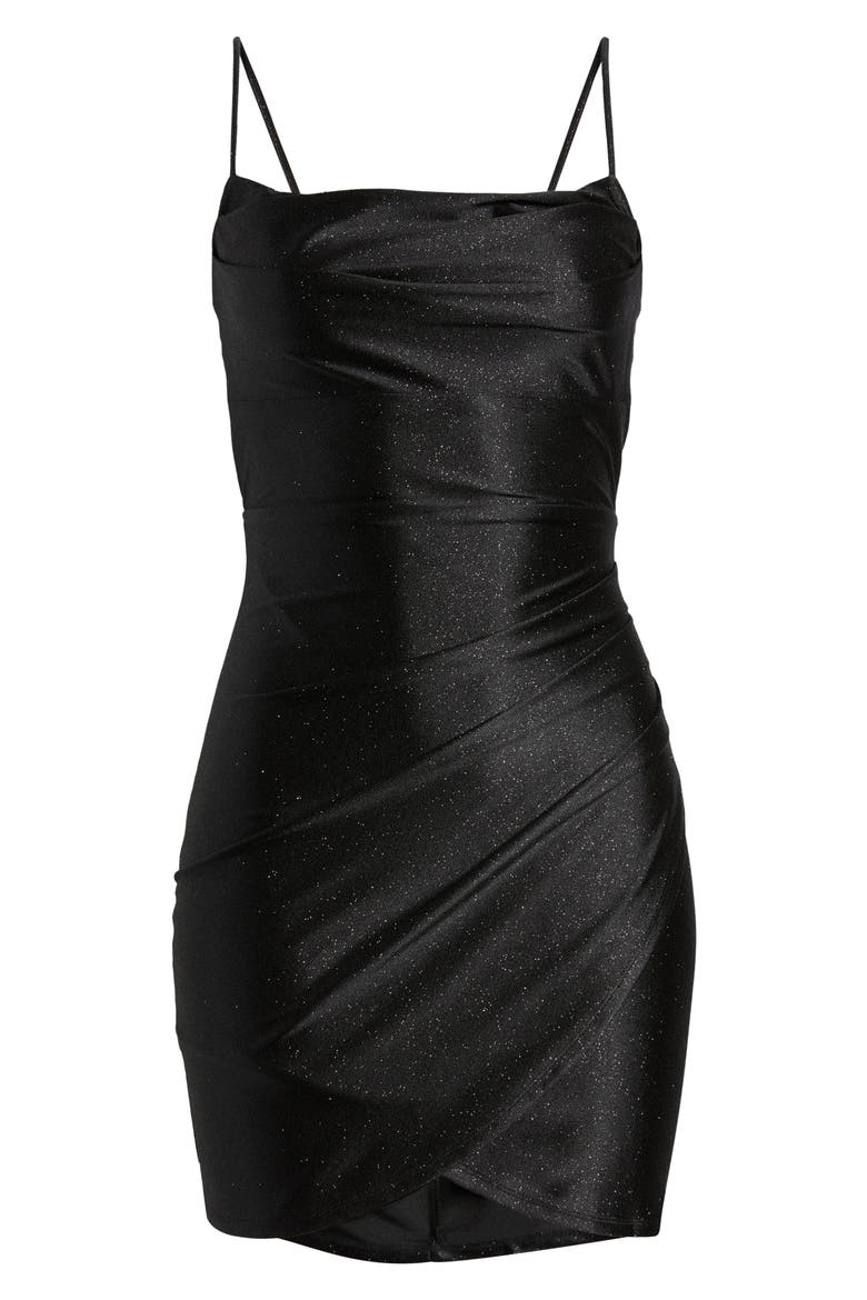 Glitter Satin Minidress, Alternate, color, BLACK
