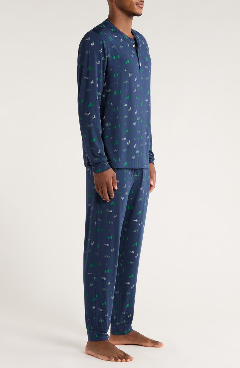 Eberjey Henry Print Jersey Long Pajamas, Alternate, color, Forest Pine Navy