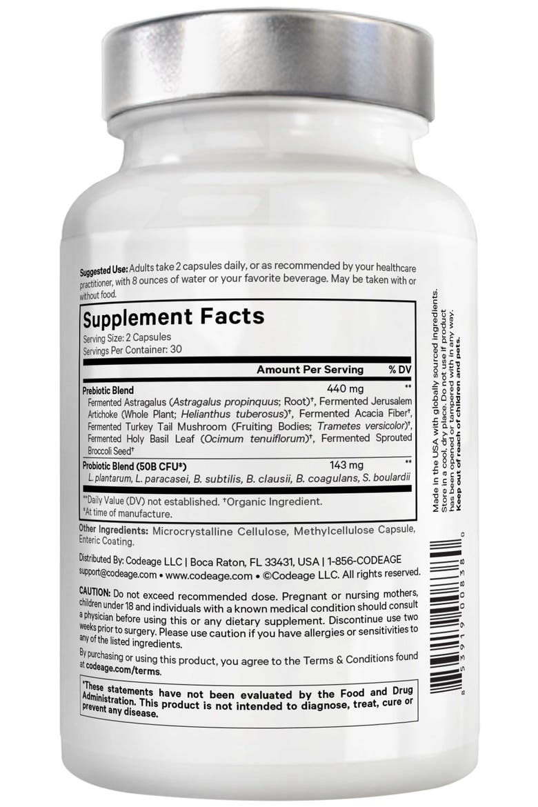 Amen SBO Probiotic 50 Billion CFUs + Prebiotics, Alternate, color, White