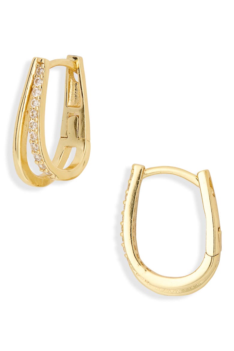 CZ Split U-Shaped Hoop Earrings, Main, color, GOLD
