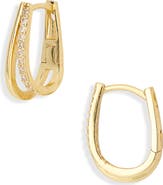 Argento Vivo Sterling Silver CZ Split U-Shaped Hoop Earrings