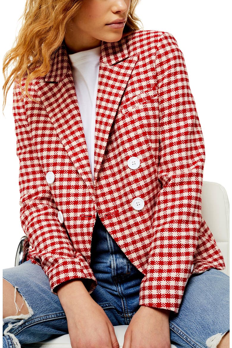 Check Double Breasted Blazer, Alternate, color, RED MULTI