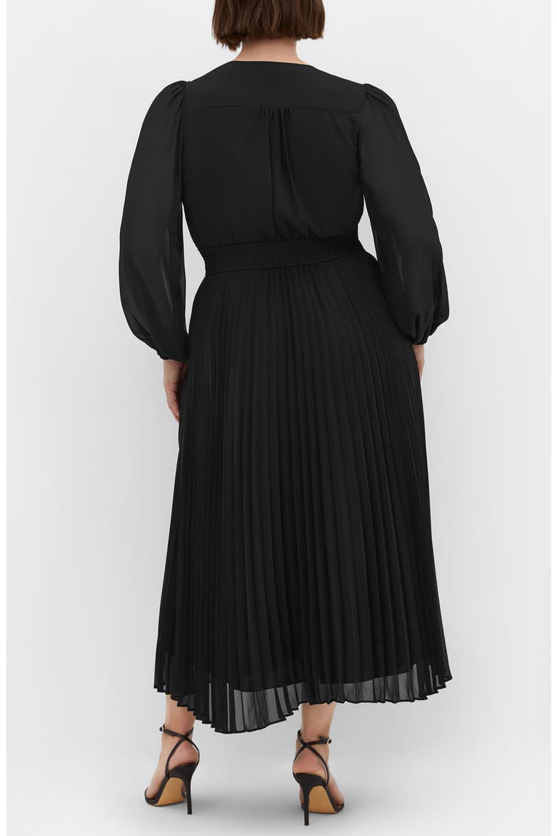 Finley Long Sleeve Chiffon Midi Dress, Alternate, color, BLACK