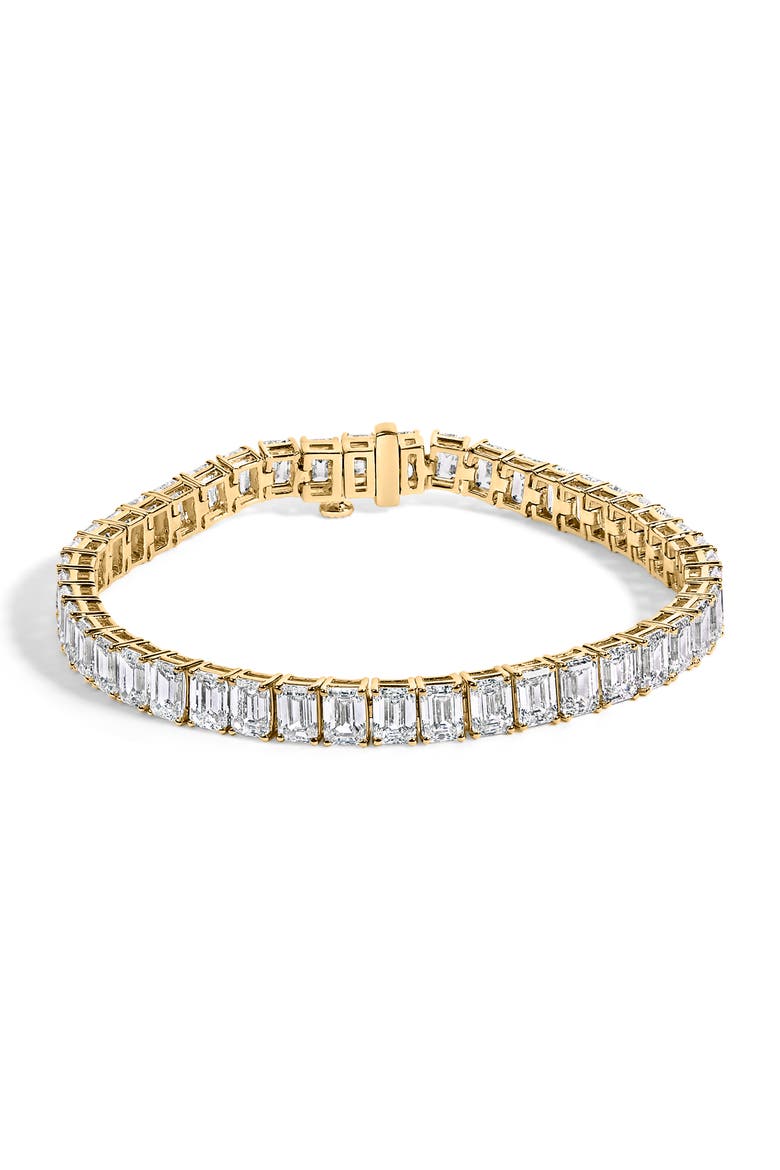 IGI Certified 14K Yellow Gold 18 1/2 Cttw Emerald Cut Lab Grown Diamond Tennis Bracelet, Main, color, Yellow Gold