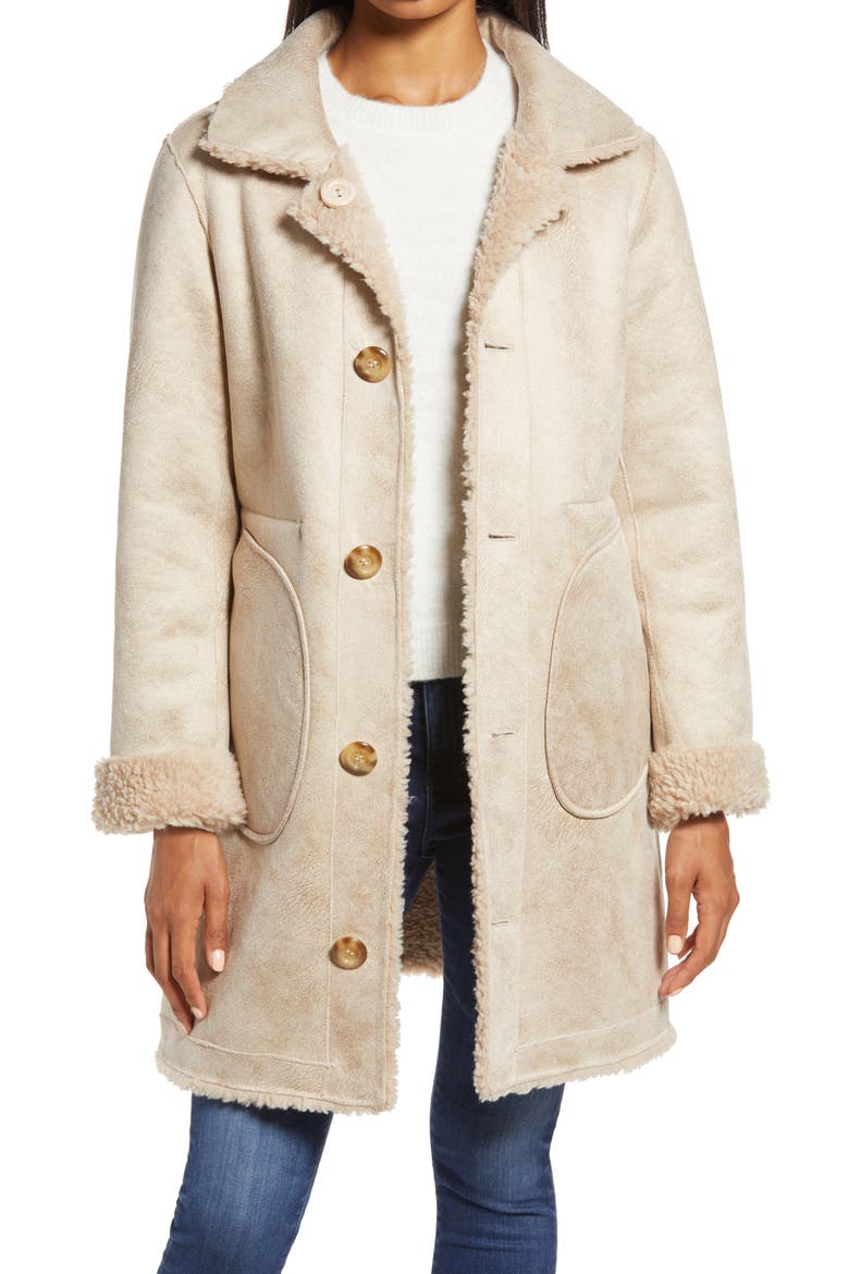 Reversible Faux Shearling Coat, Main, color, CAMEL
