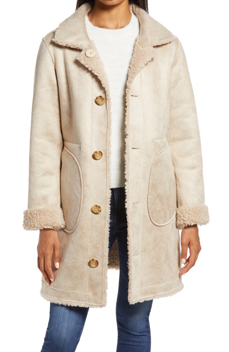Ellen Tracy Reversible Faux Shearling Coat, Main, color, 