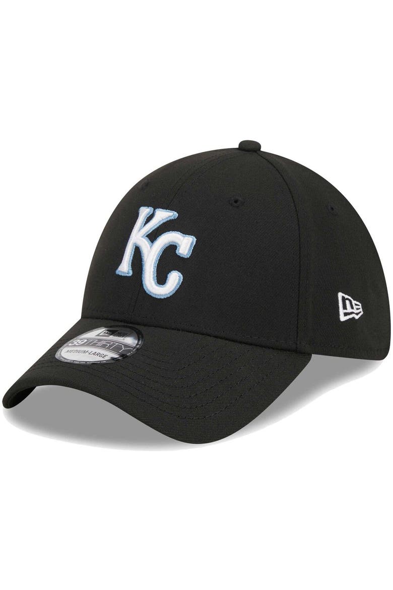 Men's New Era Black Kansas City Royals Logo 39THIRTY Flex Hat, Main, color, Black