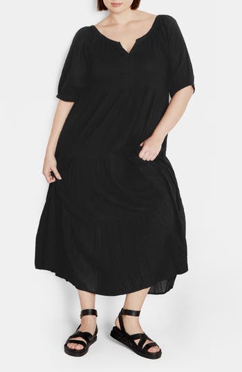 City Chic Tallulah Cotton Maxi Dress In Black