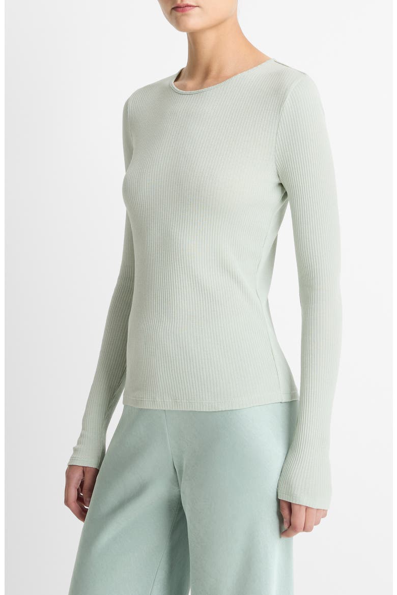 Rib Pima Cotton Long Sleeve Crewneck T-Shirt, Alternate, color, LT ALOE STONE
