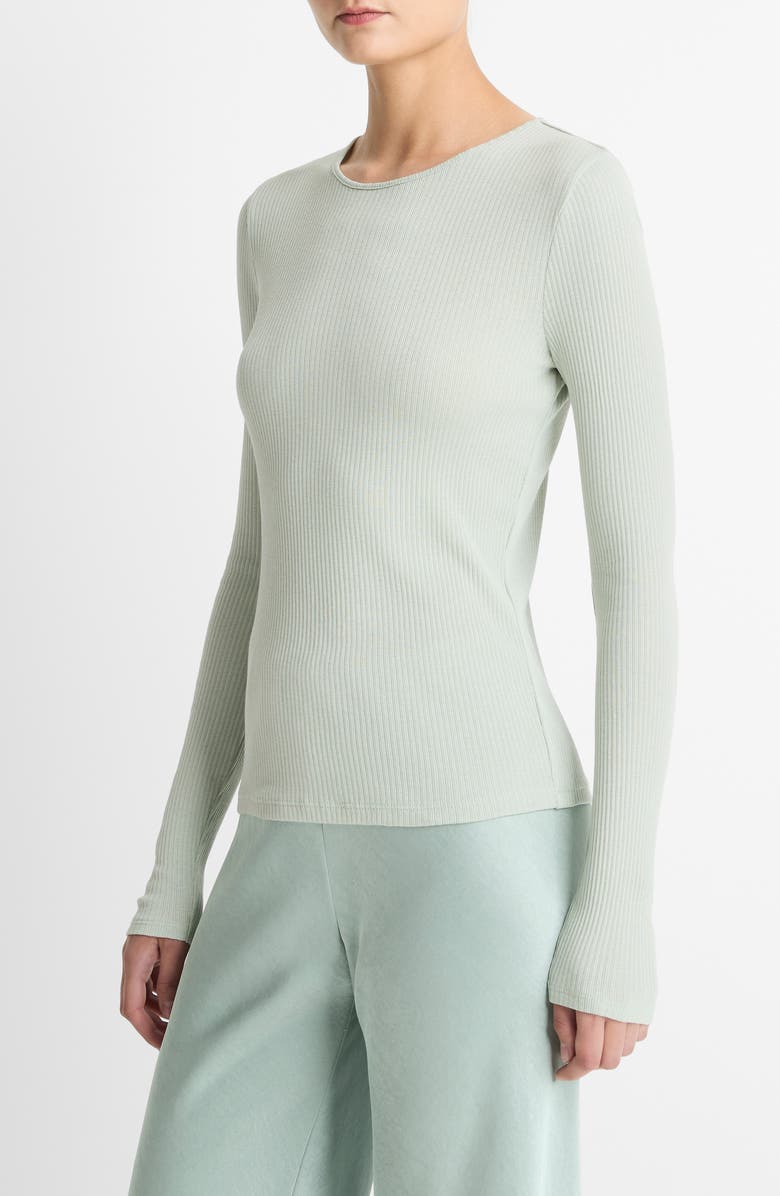 Vince Rib Pima Cotton Long Sleeve Crewneck T-Shirt, Alternate, color, Lt Aloe Stone