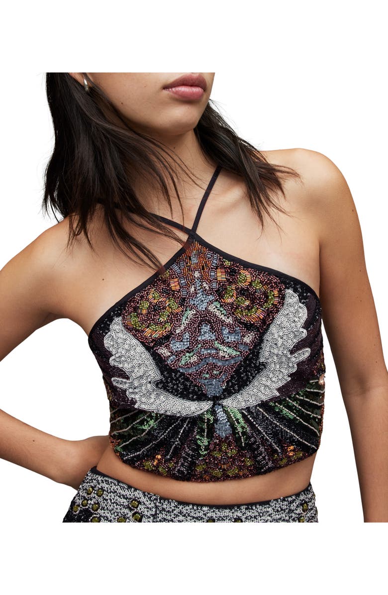 AllSaints Jamilia Gene Embellished Halter Crop Top, Alternate, color, 