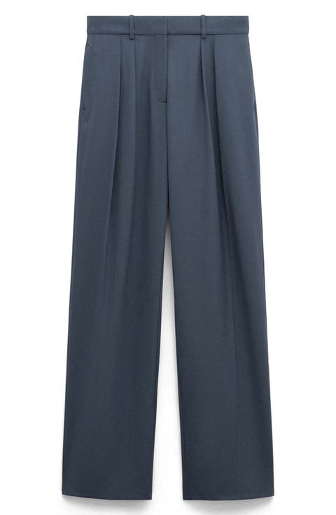 Pleated Straight Leg Suit Pants