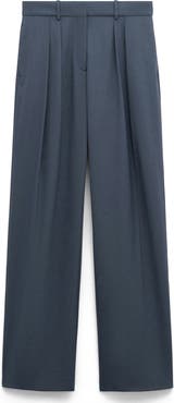 MANGO Pleated Straight Leg Suit Pants
