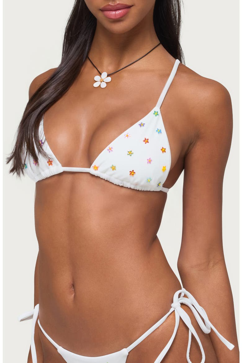 Luz Beaded Triangle Bikini Top, Alternate, color, WHITE