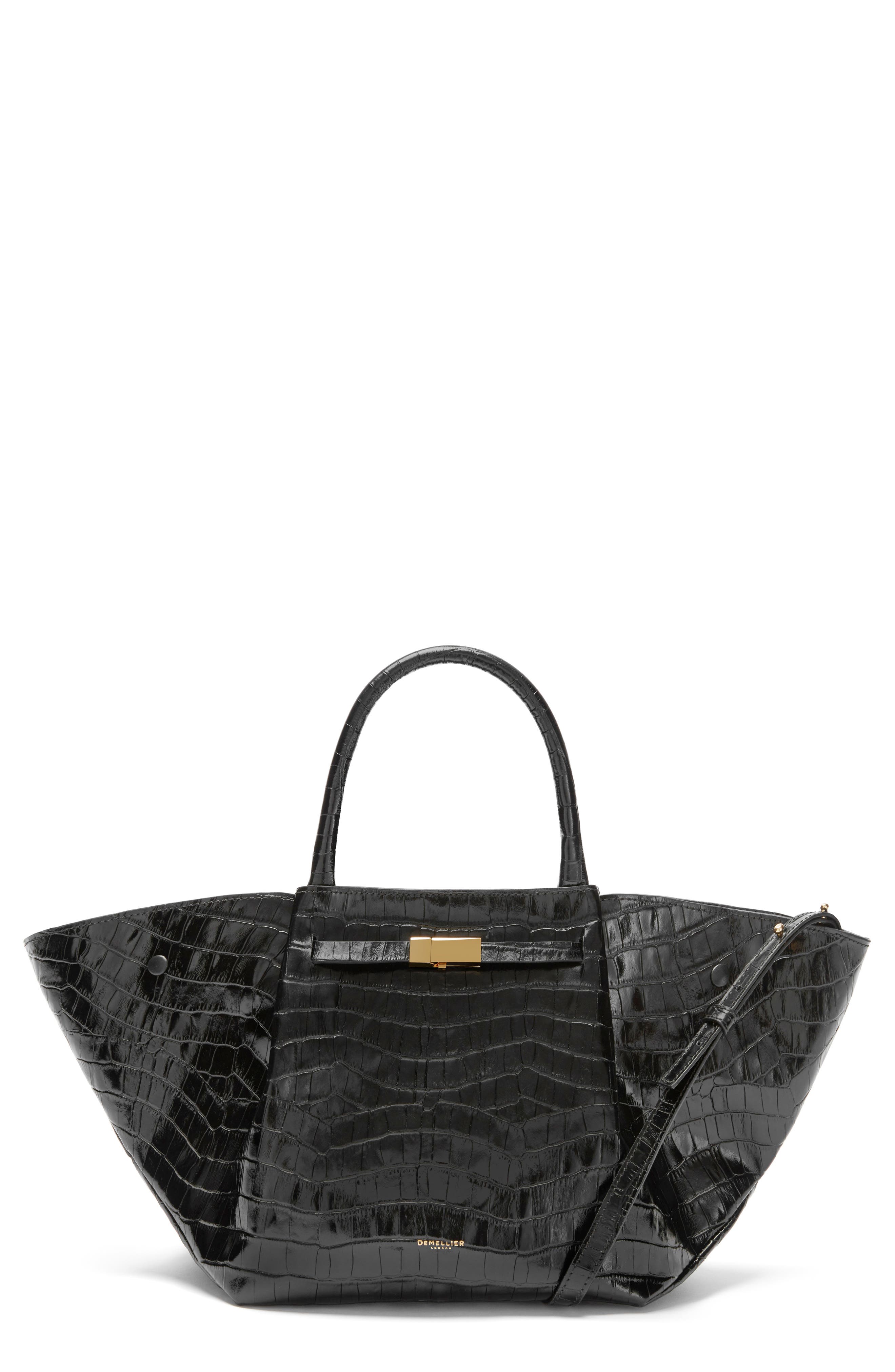 DeMellier New York Leather East/West Midi Tote, Main, color, Black Croc Effect