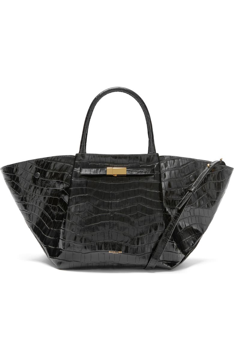 DeMellier New York Leather East/West Midi Tote, Main, color, Black Croc Effect