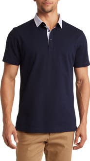 Lorenzo Uomo Trim Fit Stripe Collar Short Sleeve Polo