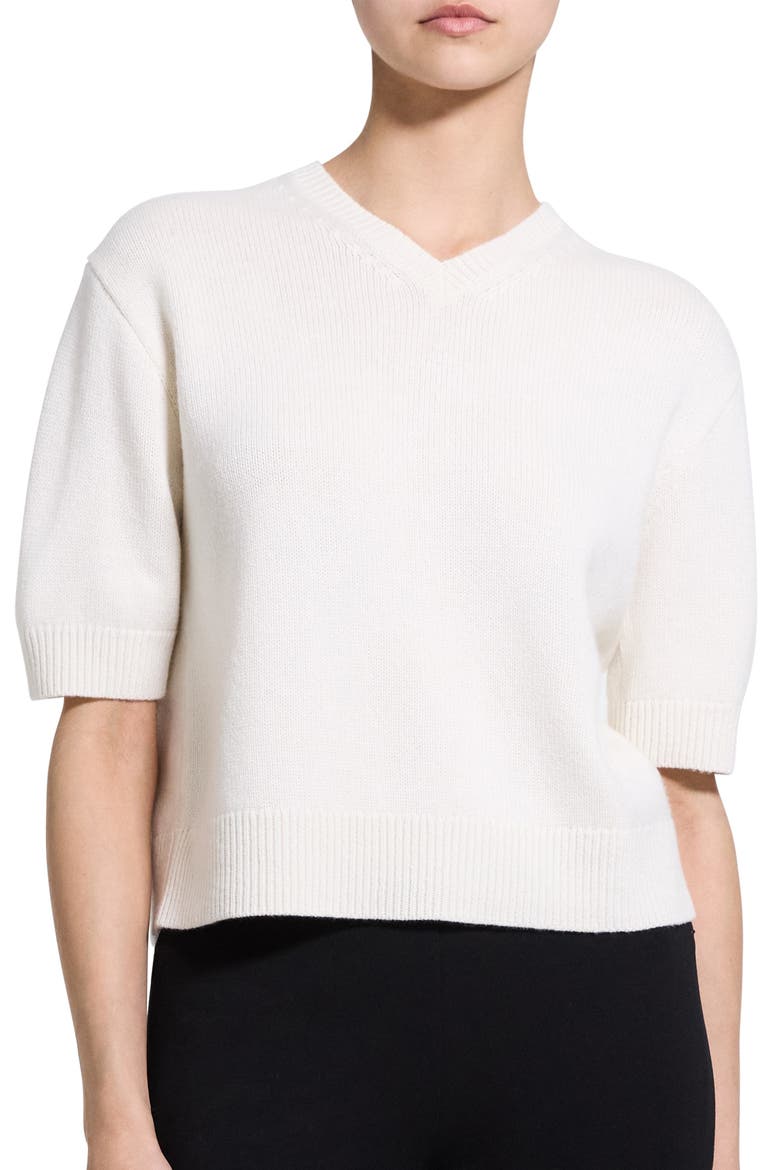 Cropped Cashmere V-Neck Sweater, Alternate, color, IVORY
