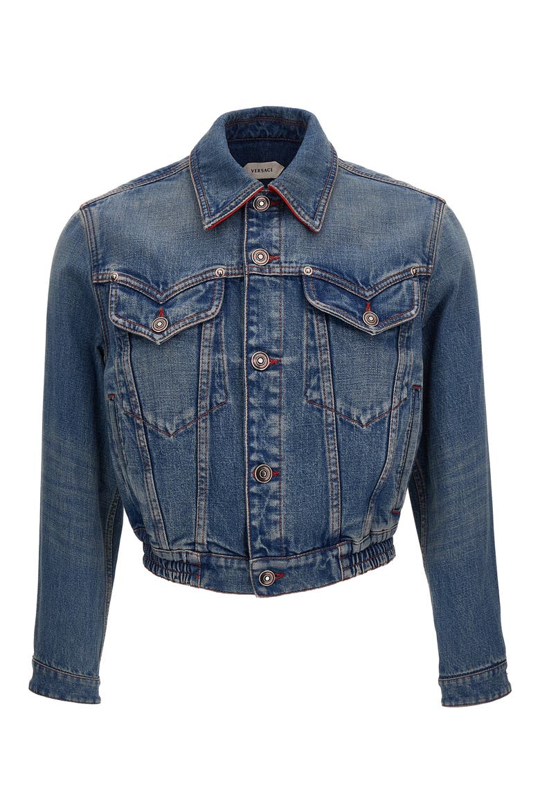 Crop Denim Trucker Jacket, Main, color, MEDIUM BLUE