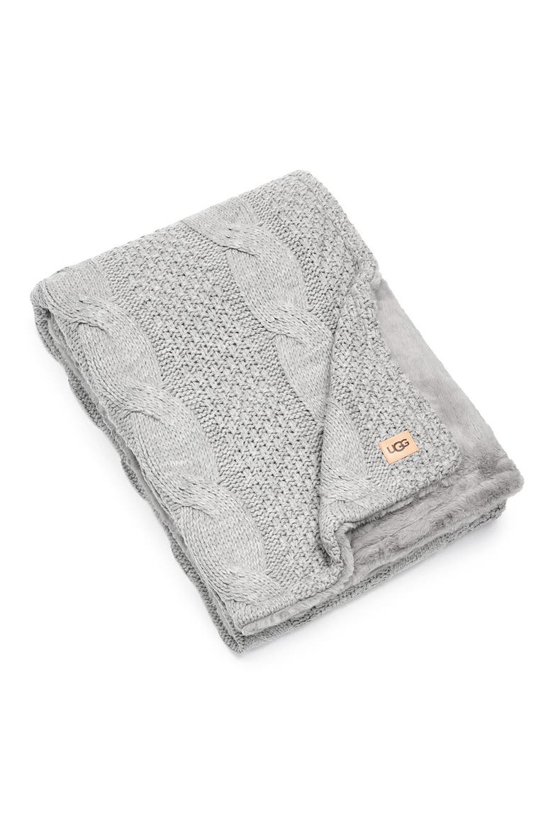 Erie Cable & Plush Reversible Throw Blanket, Main, color, SEAL