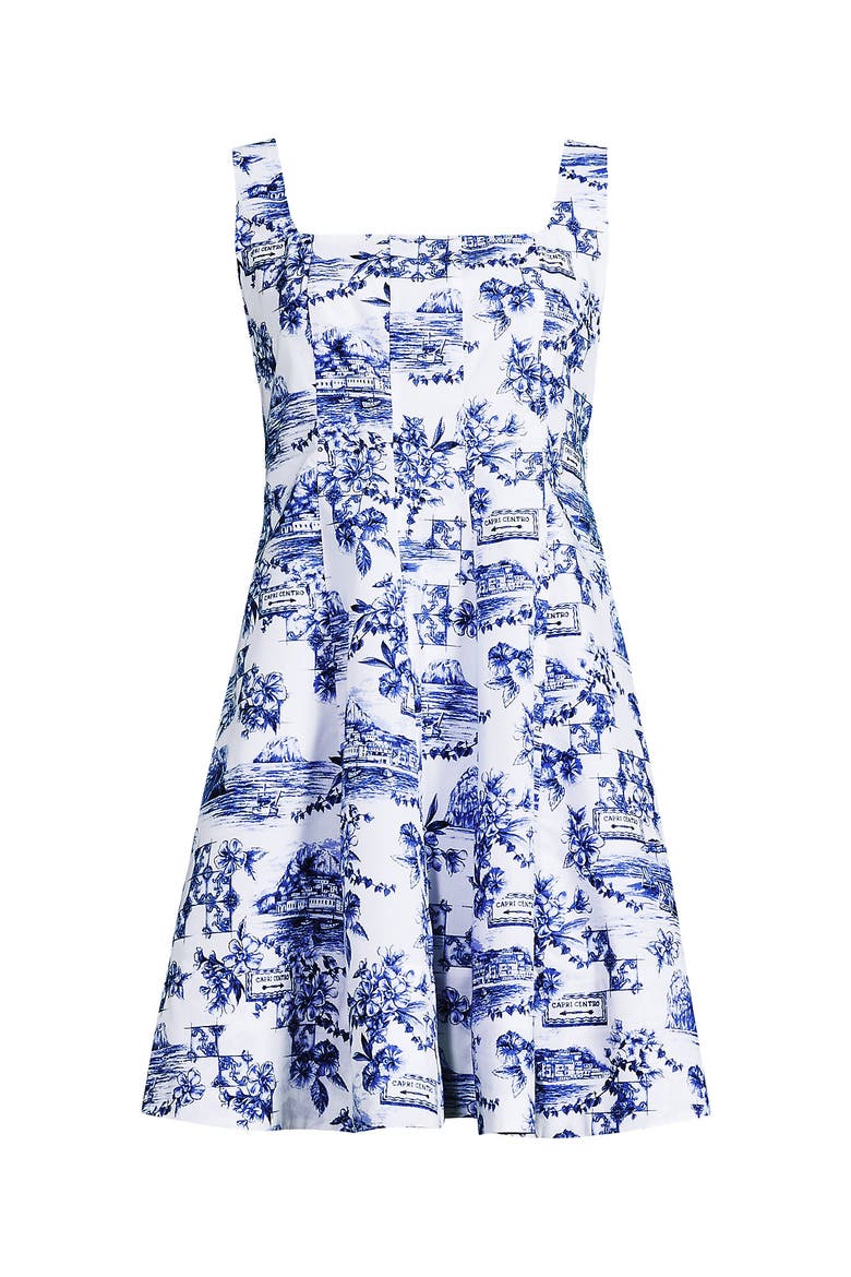 Princess Seam Poplin Above the Knee Dress, Alternate, color, White/Blue Toile