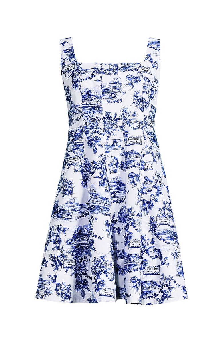 Lands' End Princess Seam Poplin Above the Knee Dress, Alternate, color, White/Blue Toile