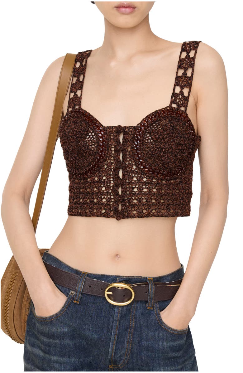 Burberry Cropped Crochet Mouliné Cotton Top, Main, color, Black/Red