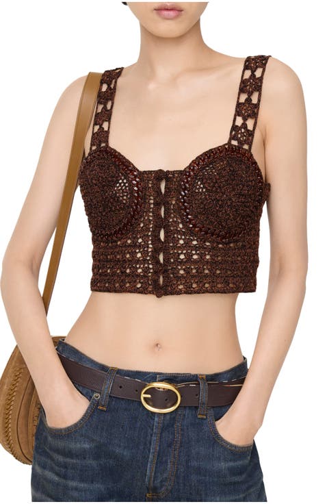 Cropped Crochet Mouliné Cotton Top