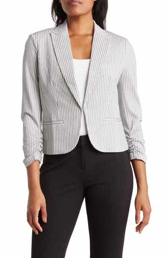 Amanda & Chelsea Three-Quarter Scrunch Sleeve Railroad Stripe Blazer