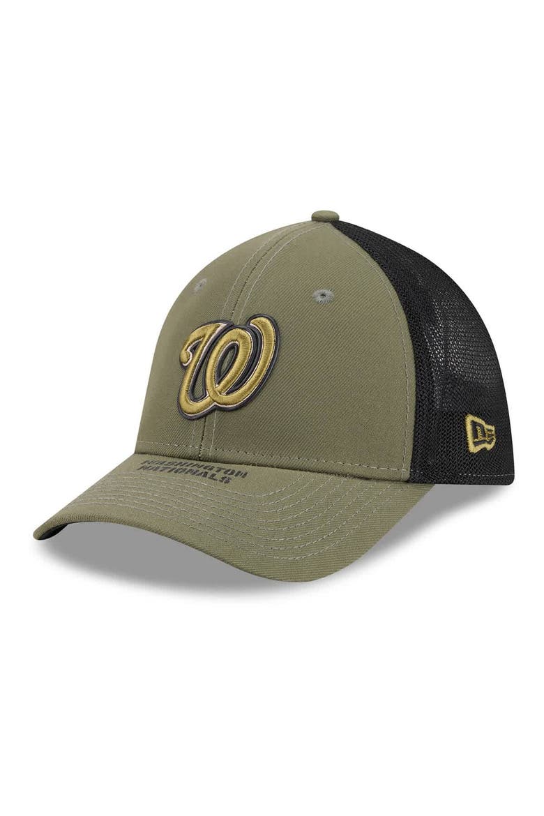 Men's New Era  Olive Washington Nationals 2026 Armed Forces Day 39THIRTY M-Crown Trucker Flex Hat, Alternate, color, Olive